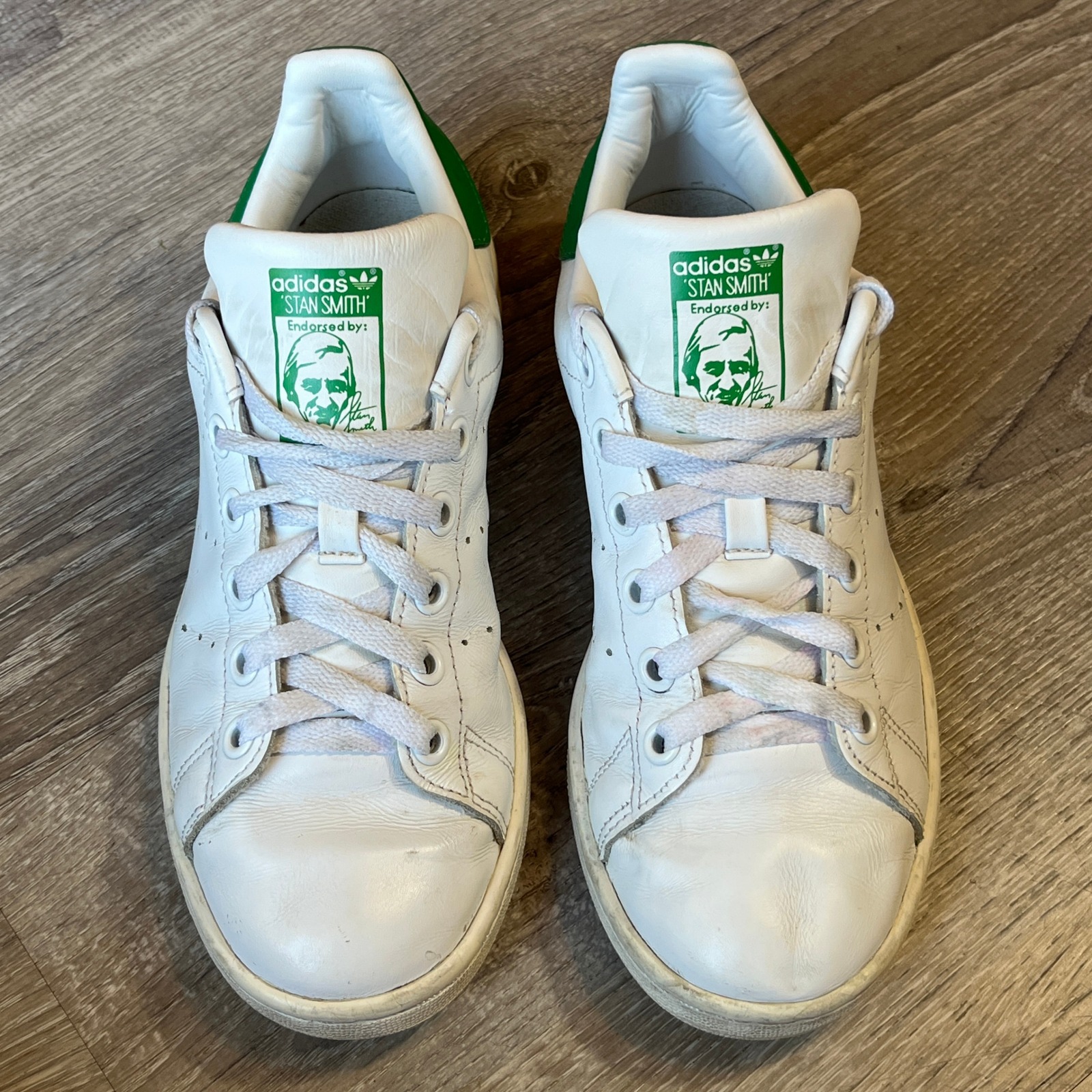 Adidas Stan Smith Womens White Green Leather Low Top Sneakers B24105 Size 5.5
